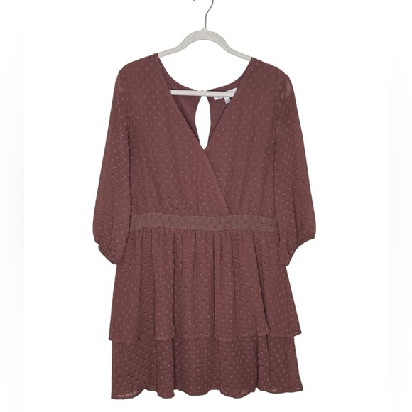 Mimi Chica Smocked Surplice Mini Dress XL Mauve - Picture 2 of 7